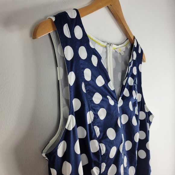 Boden Poplin Polka Dot Sleeveless Split Neck Belted Fit and Flare Midi Dress - Picture 5 of 14